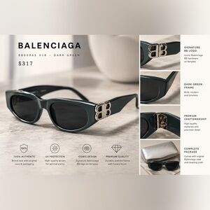 Balenciaga Dark Green BB Logo Cat-Eye Sunglasses with Silver Hardware